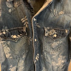 Blue jean true religion button up shirt